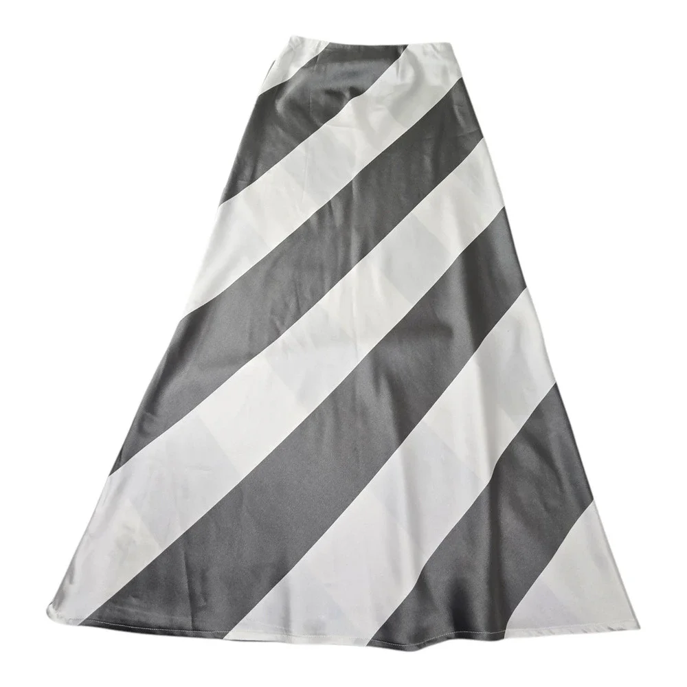L.I.F.E. Long Skirt Medium Green and White diagonal pattern